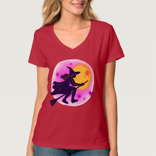 T-shirt "Witchy Ride - Halloween Flying Broom Tee" (Devant)