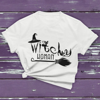 T-shirt Witchy Woman Chat noir Halloween sorcière graphiqu