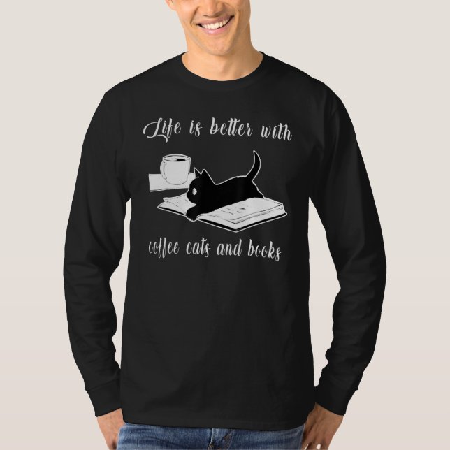 T-shirt with Coffee Cats And Books  Cat (Devant)