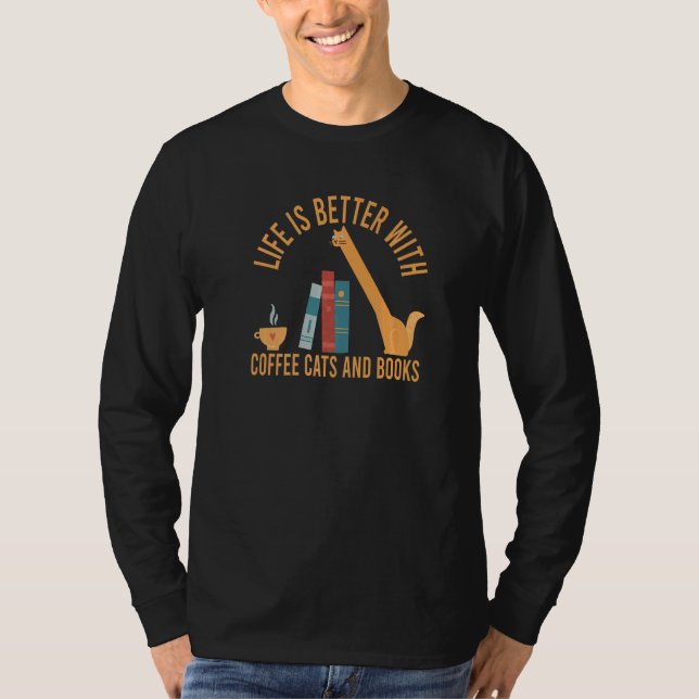 T-shirt with Coffee Cats And Books Cat Coffee (Devant)