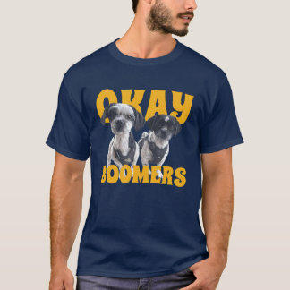 T-SHIRT with two Boomers (little dogs) and text