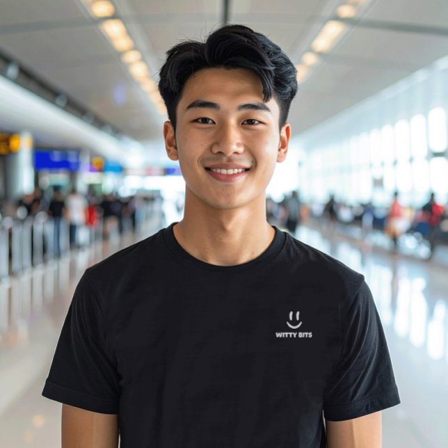 T-shirt Witty Bits Off-White Smiling Face Logo (Subtle branding on a T-shirt from the "Witty Bits" collection by Wave and Walk.)