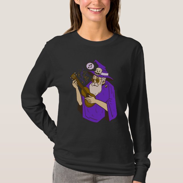 T-shirt wizard ukulele witch music playing guitar (Devant)