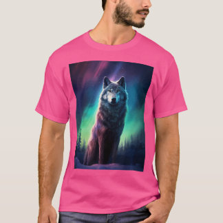 T-shirt Wolf Alaska Northern Light Aurora Borealis
