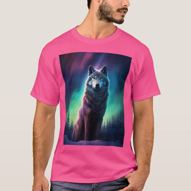 T-shirt Wolf Alaska Northern Light Aurora Borealis (Devant)