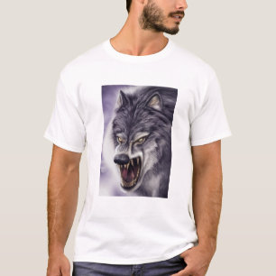 T-shirt Wolf Art - Beast With Fangs Tee, Mode Attaque Wolf