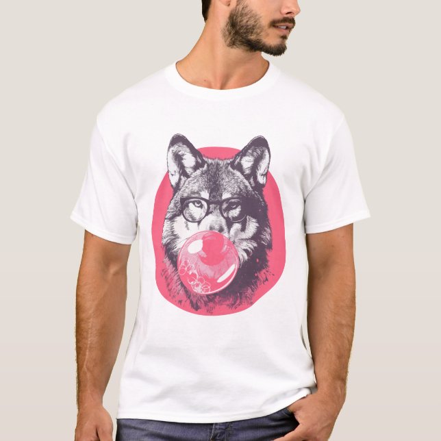 T-shirt Wolf avec lunettes et gomme à bulles (Devant)