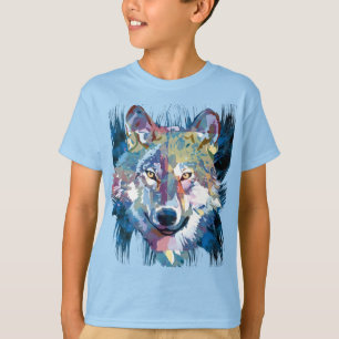 T-shirt Wolf bleu Dessin de loup coloré