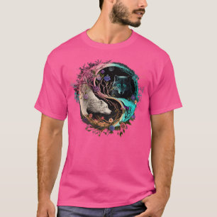 T-shirt Wolf Coloré cool Yin Yang Arbre De Vie Art