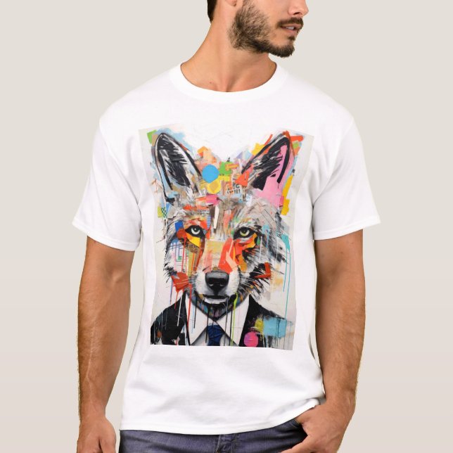 T-shirt Wolf Face with Abstract Geometric (Devant)