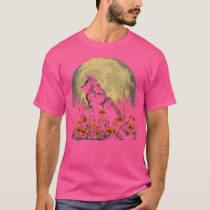 T-shirt Wolf Floral Pleine lune Wolves Fleurs