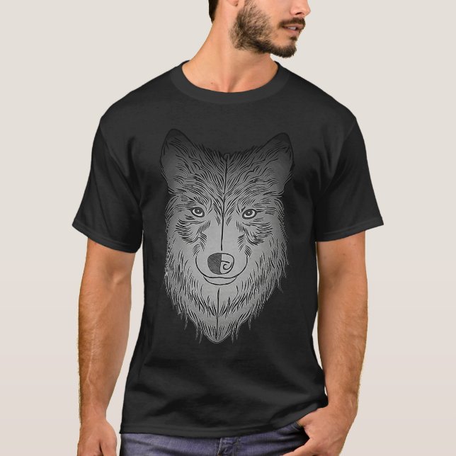 T-shirt Wolf head predator face imprint with wild animal (Devant)