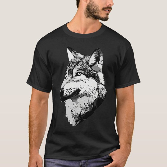 T-shirt Wolf head predator face imprint with wild animal   (Devant)