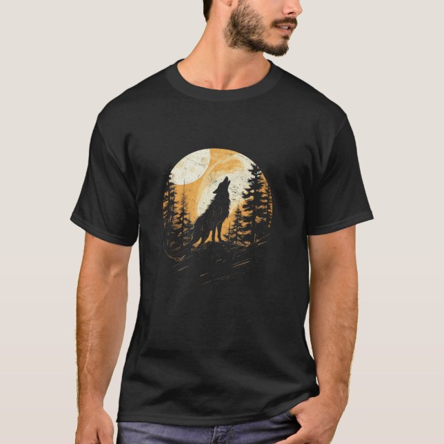 T-shirt Wolf Howling At the Moon National Park signifie Al (Devant)
