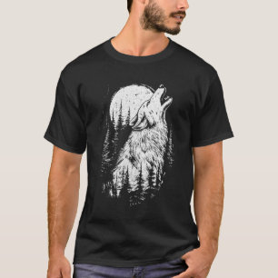 T-shirt Wolf Howling Moon Forêt Nature Faune Animal Gr