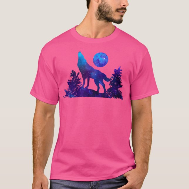 T-shirt Wolf Howling Moon Trees Wilderness Love Wolves (Devant)