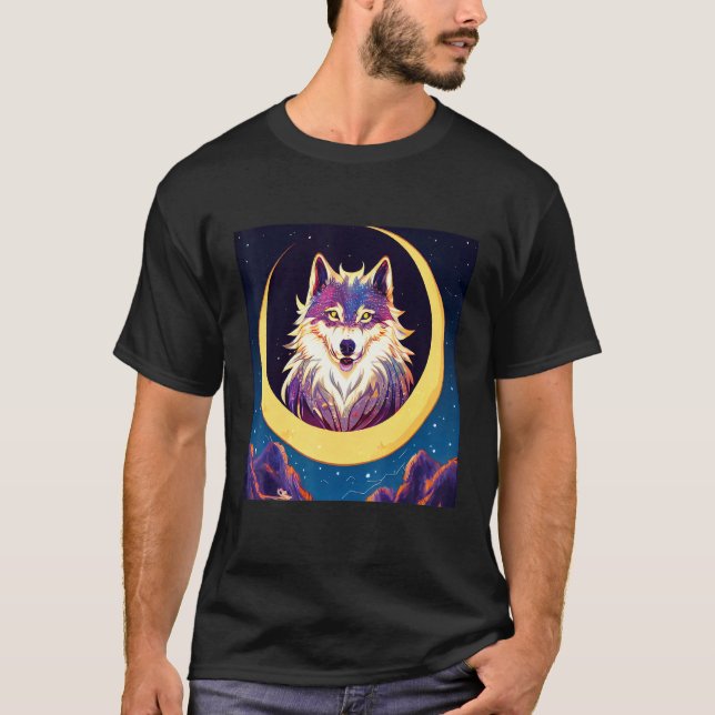 T-shirt Wolf in the Crescent Moon Design (Devant)