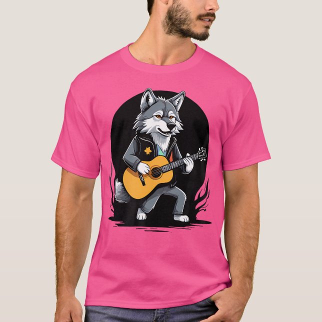 T-shirt Wolf Jouer Acoustique Guitare Wolf Guitariste (Devant)