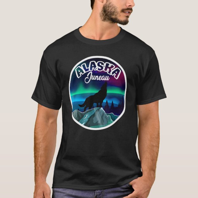 T-shirt Wolf Juneau Alaska Northern Lights (Devant)