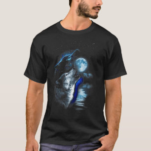 T-shirt Wolf Moon Lake Wolf Howling Pleine lune Wolf Graph