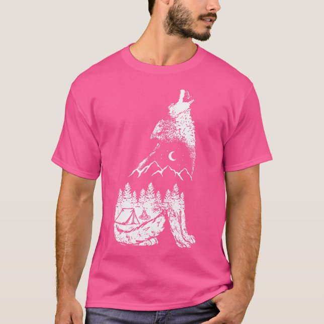 T-shirt Wolf Mountains Camping Cadeau (Devant)