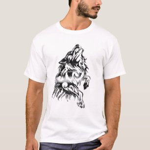 T-shirt Wolf Tribal Tattoo Wolf Tête Animal Design Wild Na
