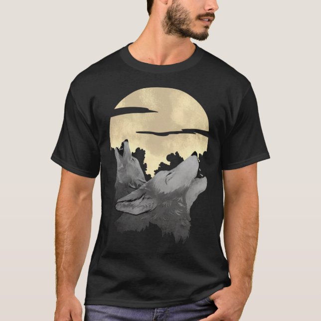 T-shirt Wolves Howling with Full Moon for Wolf and Werewol (Devant)