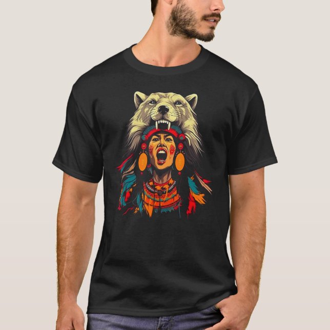 T-shirt Woman Wolf Head Native American Connection to Natu (Devant)