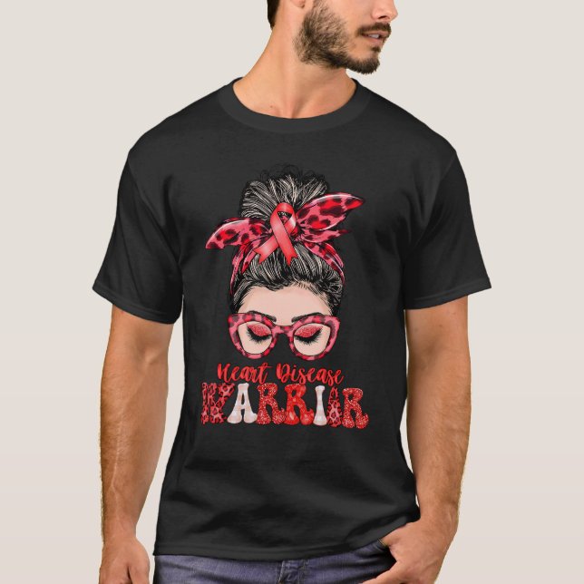 T-shirt Women Messy Bun Heart Disease Warrior (Devant)