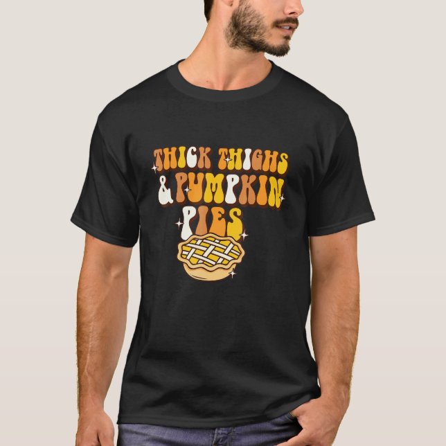 T-shirt Women Retro Thanksgiving  Thick Thigh And Pumpkin  (Devant)
