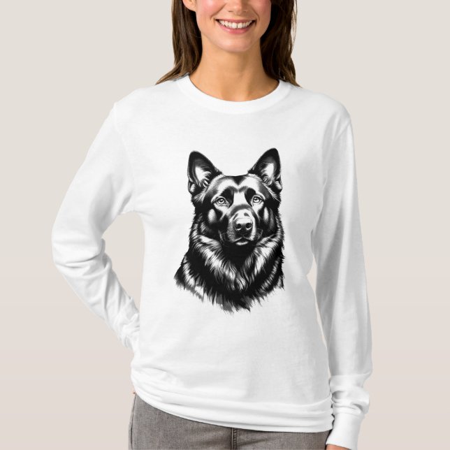 T-shirt Women's Black GSD Long Sleeve White Tee (Devant)