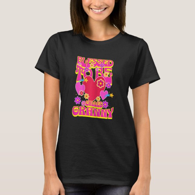 T-shirt Womens Blessed To Be Called Granny Heart Groovy Fl (Devant)