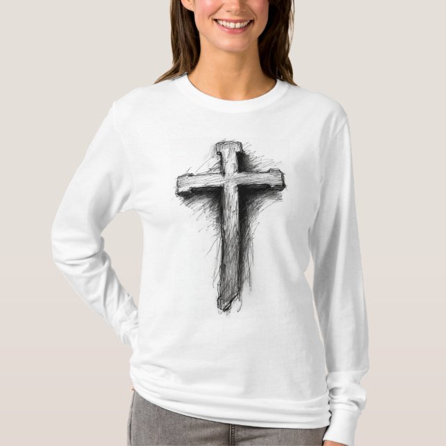 T-shirt Women's Bold Christian Cross Long Sleeve Tee (Devant)