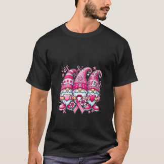 T-shirt Womens Breast Cancer Awareness Gnome Pumpkin Pink 