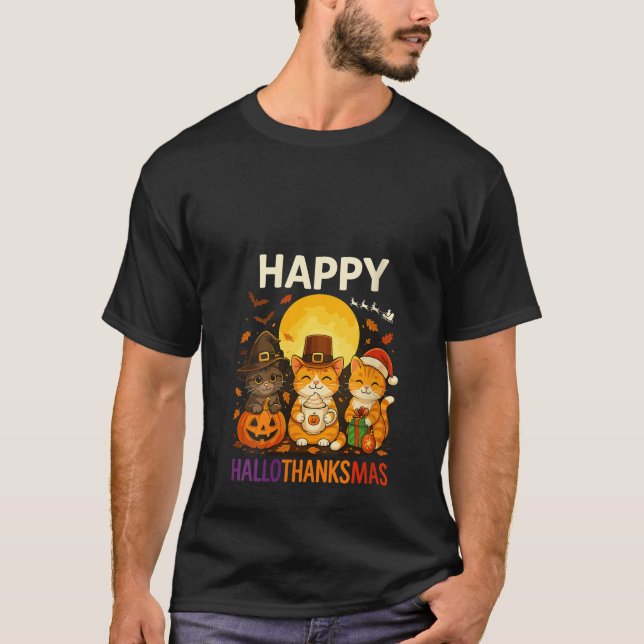 T-shirt Womens Cat Hallothanksmas Kitten Halloween Thanksg (Devant)