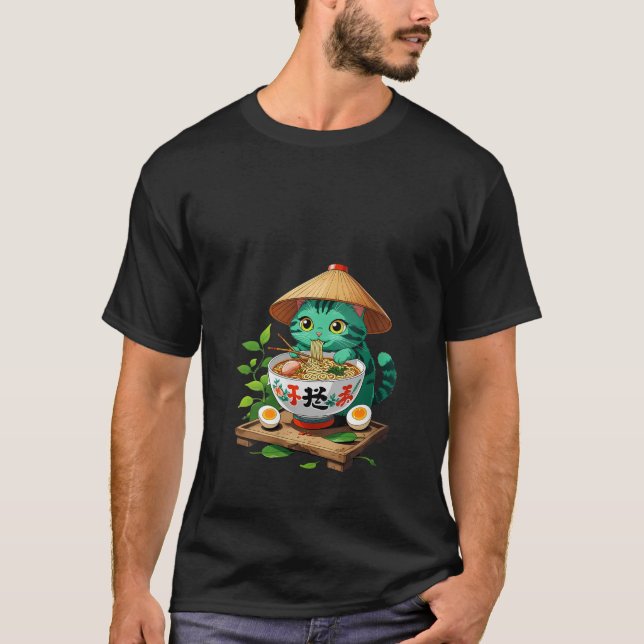 T-shirt Womens Cat Ramen Japanese Funny Graphic Tee Kawaii (Devant)