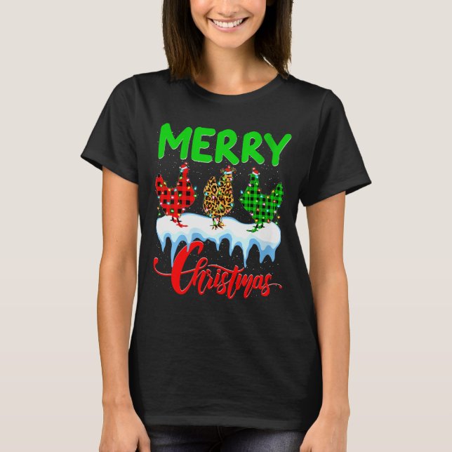 T-shirt Womens Chicken Merry Christmas Pajamas Leopard Buf (Devant)