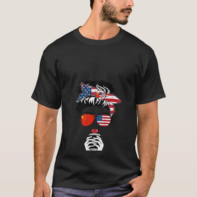 T-shirt Womens Chinese American Coffee Mama Girl Sister Au (Devant)
