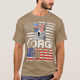 T-shirt Womens Cool Corgi Mom Usa Flag Patriotic Mothers D