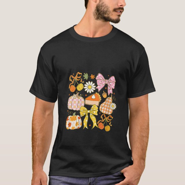 T-shirt Womens Coquette Floral Bow Pumpkin Season Autumn F (Devant)