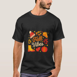 T-shirt Womens Fall Vibes Autumn Leaves Cozy Season Pumpki