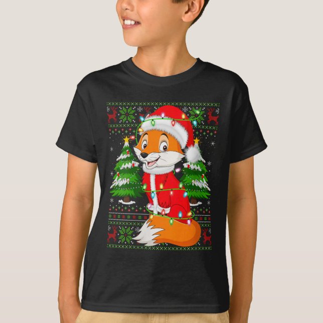 T-shirt Womens Fox Christmas Lights Santa Costume Ugly Xma (Devant)