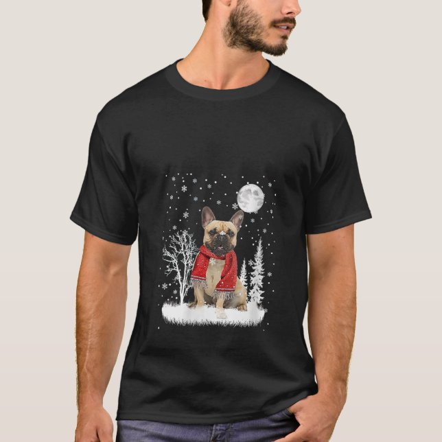 T-shirt Womens French Bulldog Under Moonlight Snow Christm (Devant)