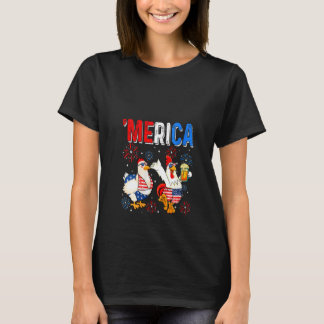 T-shirt Womens Funny Chicken 4th Of July Beer Drinking Ame