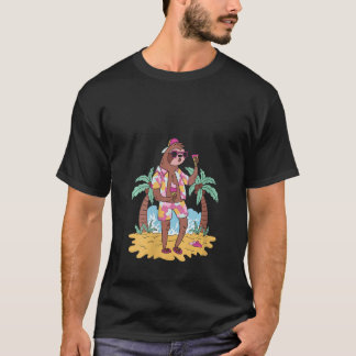 T-shirt Womens Funny sloth on the beach with palm trees, m