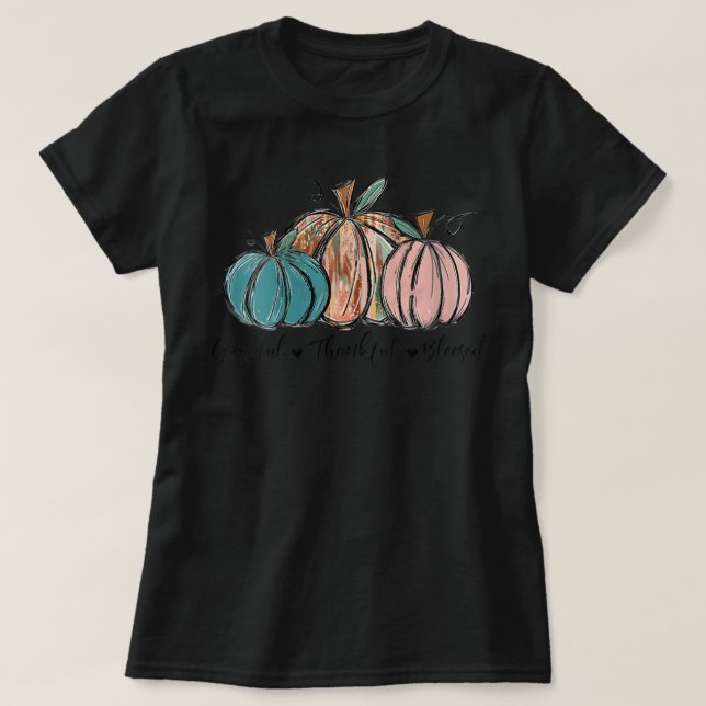 T-shirt Womens Grateful Thankful Blessed Pumpkin Fall Than (Design devant)