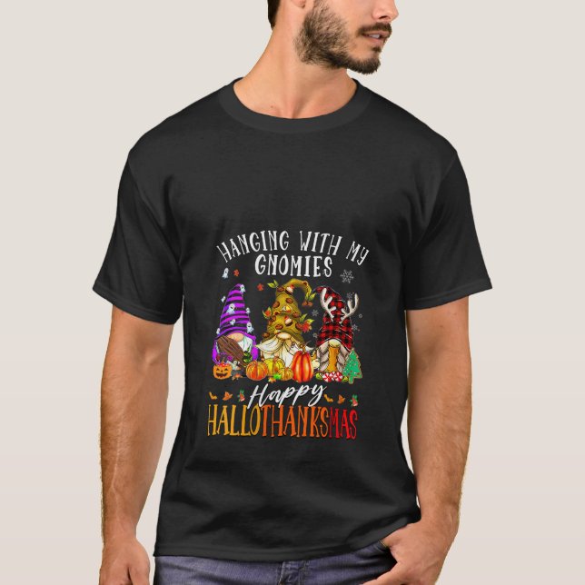 T-shirt Womens Hanging With My Gnomies Happy Hallothanksma (Devant)
