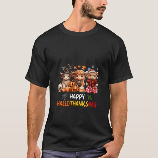 T-shirt Womens Happy Halloween Thanksgiving Christmas High (Devant)