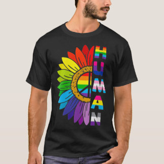 T-shirt Womens HUMAN Sunflower LGBT Flag Gay Pride Month P