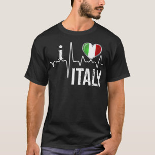 T-shirt Womens I Love Italie Heartbeat Drapeau pour italie